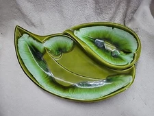 California Pottery Santa Anita Ware R-17 Green Leaf appetizer Serving Dish 