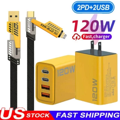 120W Super Fast Type C Wall Charger & 6FT 4 in 1 Cable For All Cell Phone iPad - Image 1 of 4