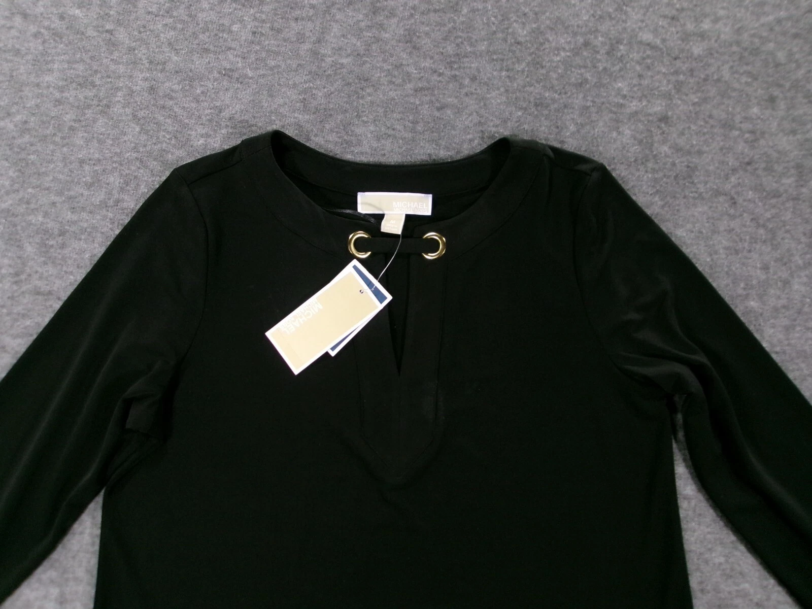 Abito Michael Kors donna medio nero oro scollo a V capsule ufficio minimalista nuovo