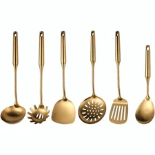 Stainless Steel Cooking Spatula Soup Spoon Colander Cooking Spatula Golden...