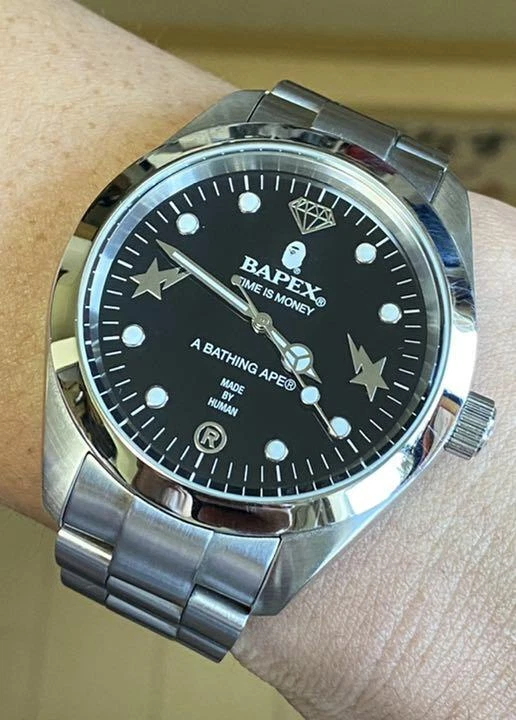 A BATHING APE BAPEX Watch Silver Explorer 1 BAPE Black Dial Japan Limited Rare