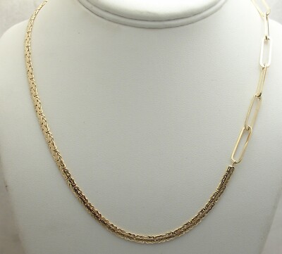 Unikat Büroklammer & Byzantiner Kette Halskette 14K Gelbgold vergoldet 925 Silber