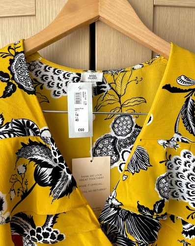RRP£60 Brand New River Island Yellow Print Chiffon Ruffles Dress Size UK12 EUR38 - Picture 5 of 24
