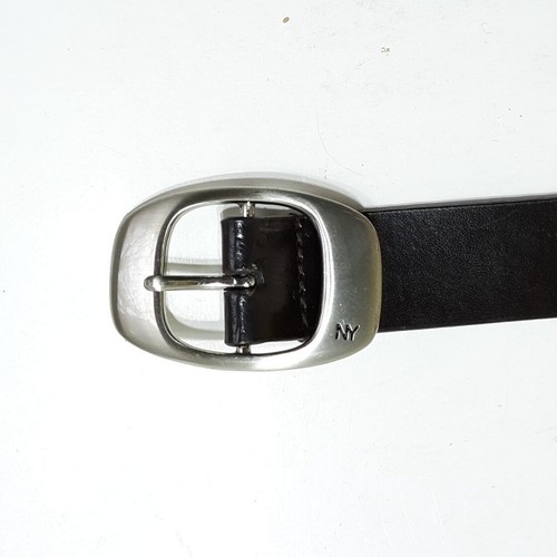 New York & Co Women's M Brown Leather Belt Dark Chocolate Brushed Silver tone Bu - Picture 3 of 5