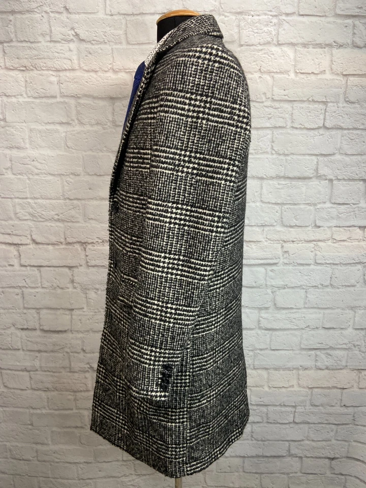 H&M Mens Gray GLEN PLAID Wool SLIM FIT Button-Front Topcoat OVERCOAT SIZE 36R - Image 4 of 4