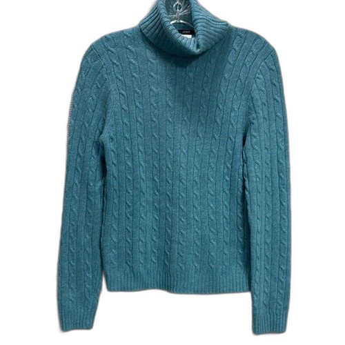 J Crew Cable Knit Turtleneck Sweater SZ M teal/aqua fisherman cashmere/wool EUC