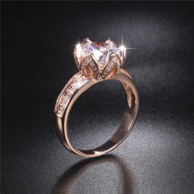 2ct Round Cut Simulated Diamond Ring 14k Rose Gold Plated Lotus Flower Design