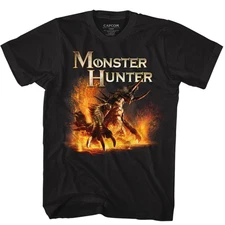 Monster Hunter Adult New T-Shirt - Firery Dragon Battle Under Name