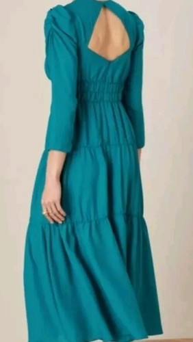 Monsoon Penny Enchanted Teal Tiered Midi Dress Uk 16 Bnwt Green Victoriana - Picture 3 of 7