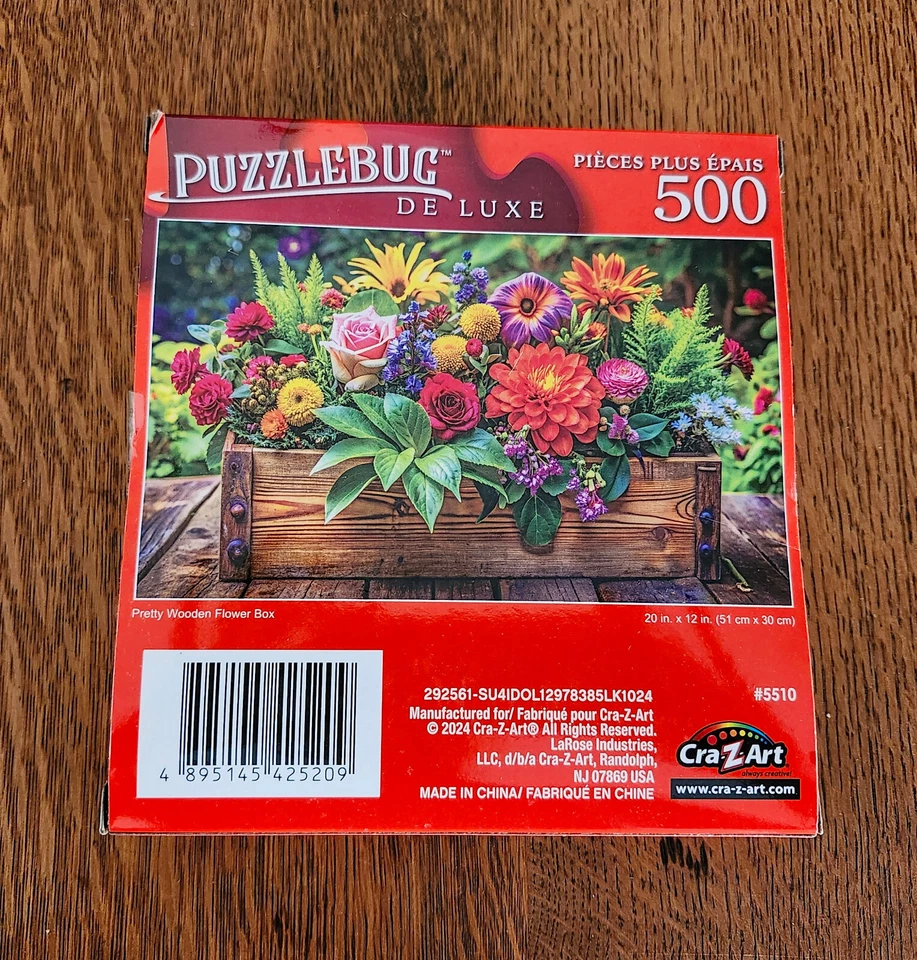 Puzzlebug Deluxe *Pretty Wooden Flower Box* 500 piece Jigsaw Puzzle 20x12 - NEW! - Image 2 of 3