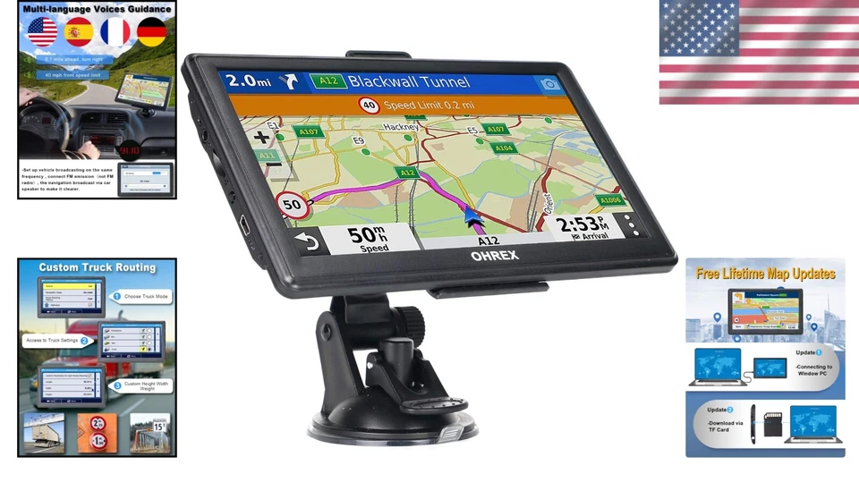 GPS Navigator 7" Touchscreen Truck RV Car with Lifetime Maps & Custom Routing - Image 2 of 4