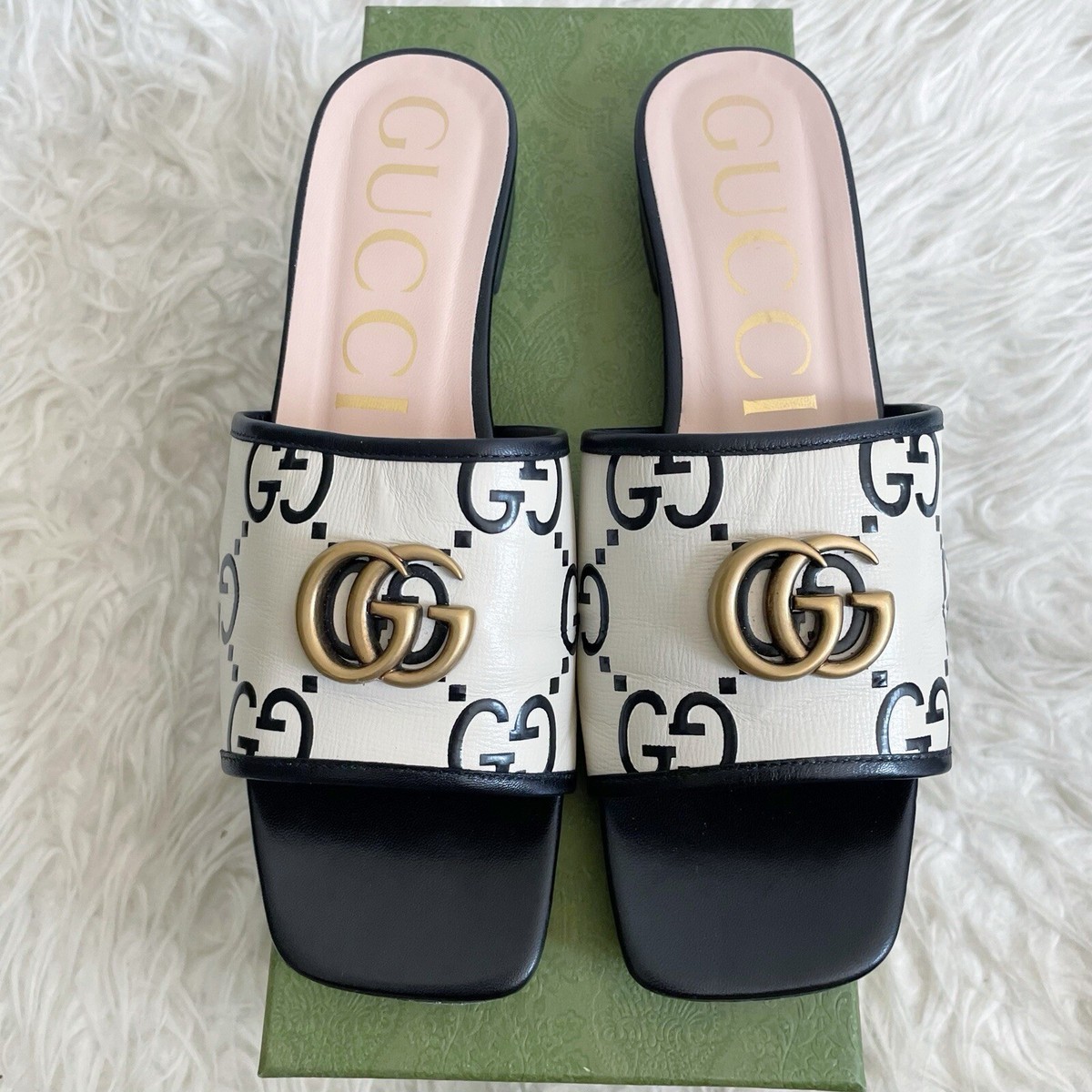 GUCCI GGマーモントレザーサンダル グッチ GGマーモント レザー サンダル 38 レディース ブラック