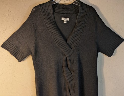 Cato Woman 14/16W Black Sweater Dress S/S Braided Front Ribbed Hem/Cuff V-Neck - Picture 7 of 19