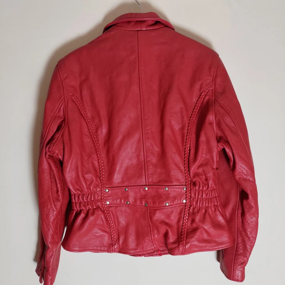 Vintage X Element 80s Womens Red Leather Biker Jacket XXL Biker Motorcycle Zip - Image 3 of 4