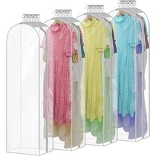 10"Gusseted All Clear Garment Bags for Hanging Clothes 4 Pack 60"Dress for Gowns