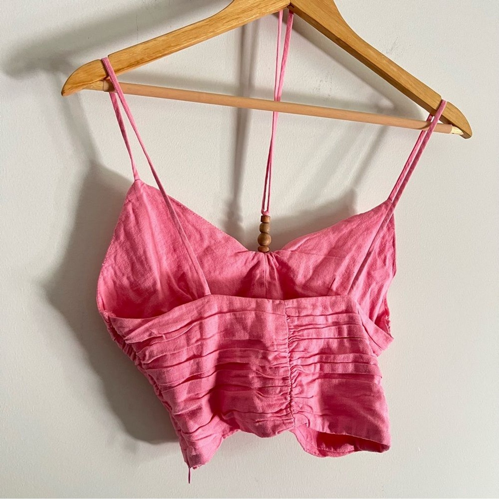 Zara Pink Linen Blend Halter Tie neck Boho Crop Top NWT Womens Size X-Small thumbnail 5