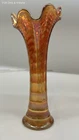 Carnival Glass Marigold Iridescent Ribbed Swung Vase Ruffled Rim Vintage