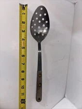 Vintage Robinson Co Serving Spoon Slotted Stainless Steel Wood Handle USA Made