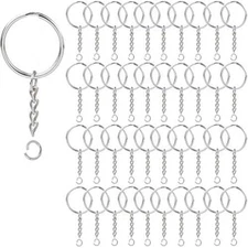 100 Pack Key Ring with Chain and Open Jump,1 inch Split Round 100 pieces 