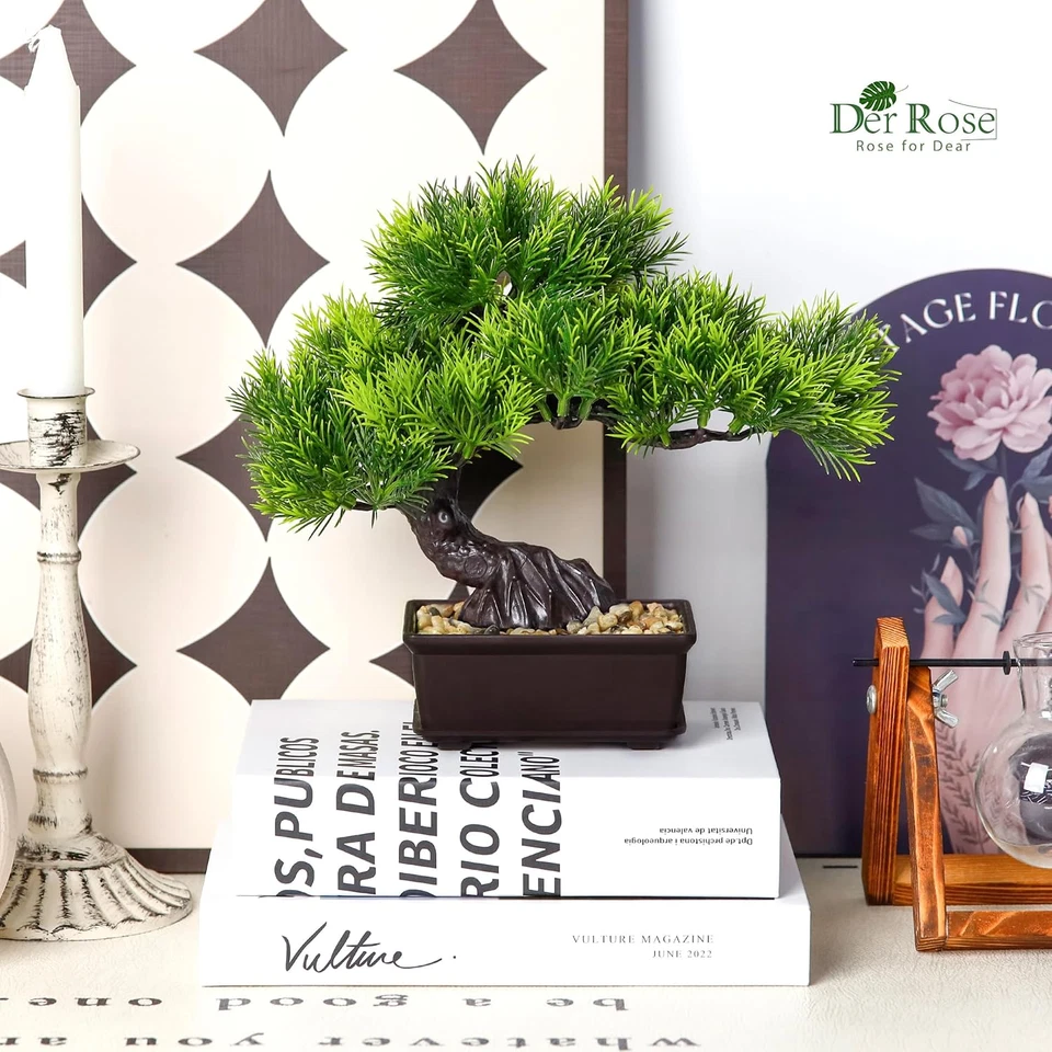 Árbol Bonsai Artificial 8" - Pequeña Planta Falsa en Maceta Pino para Escritorio Hogar Oficina De Foto 4 de 4