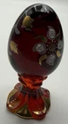 Fenton Ruby Red Glass Egg #708 - Hand Painted D. Anderson Floral & Gold Leaf
