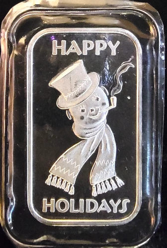 Merry Christmas Engravable Snowman Rare Sealed Bullion-0.999 Silver 1 Oz Art Bar