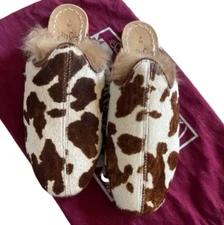 Sabah El Paso Cow Print Fur Baba Flat Slip-On Slippers Women's Size 40 US 9 9.5