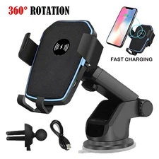 2 IN 1 Wireless Car Charger Fast Charging Mount Automatic Clamping Phone Holder
