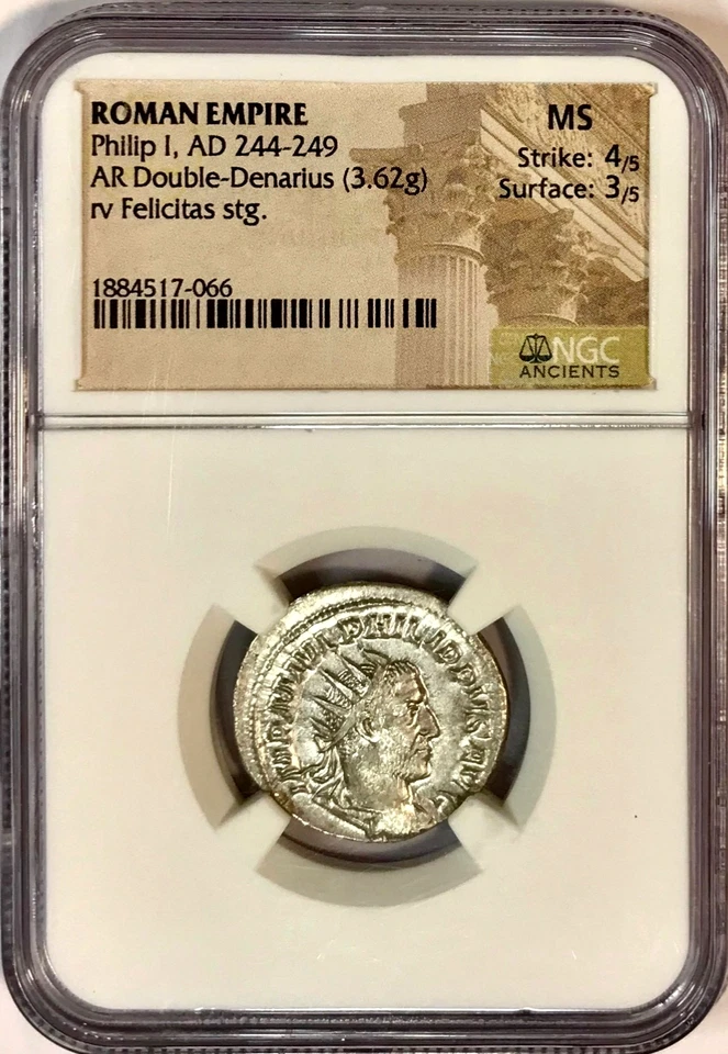 244-249 AD Philip I Ancient Roman Silver Double Denarius Coin NGC MS Mint State - Image 2 of 4