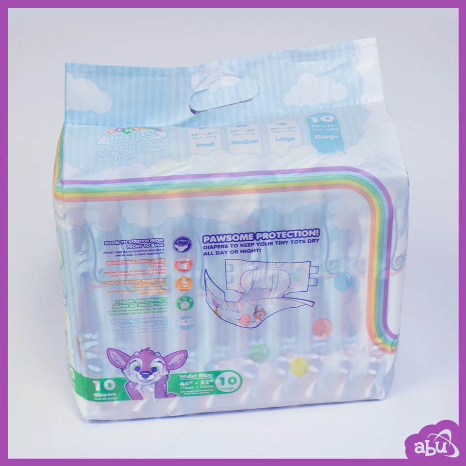 Pañales ABUniverse TinyTails (paquete de 10 o estuche de 40) ABDL Foto 3 de 4