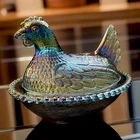 Vintage Rare Indiana Glass Carnival Blue Hen On Nest 7” Iridescent Bicentennial