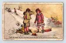 White Sewing Machine Chidren Sledding 1890s Victorian Trade Card 3" x 5"