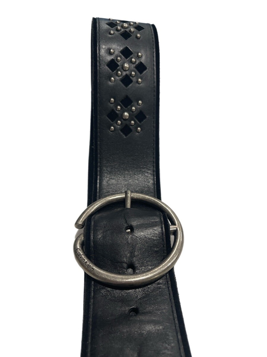 Vintage Calvin Klein Wide Black Leather Silver Studded Belt  display picture 1
