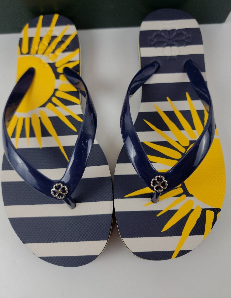 Kate Spade Womens Sz 5M Flip Flops Navy STRIPES Yellow Sun 