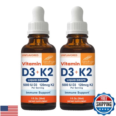 Sandhu's Vitamin D3 K2 Drops for Adults | 5000 IU D3 Liquid, 120mcg K2 Supple