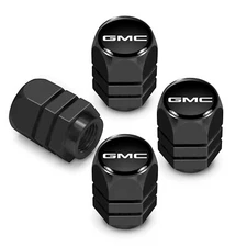 GMC Black on Black Hexagon Aluminum Tire Valve Caps