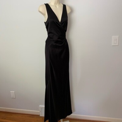 DVF Diane von Furstenberg Sura black satin gown long maxi dress formal new 00