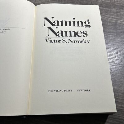 Naming Names by Navasky 1980 Hardcover 1st Edition Book | eBay
