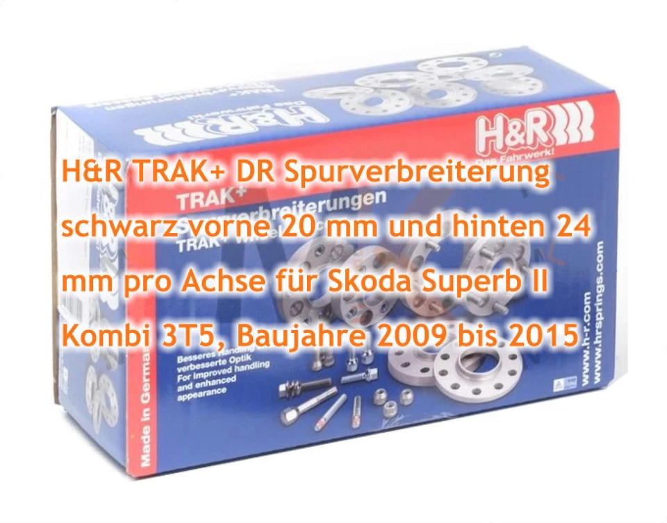 Placas de carril H&R negras VA 20mm & HA 24mm para Skoda Superb II Combi 3T5 2009-15 - Imagen 3 de 4