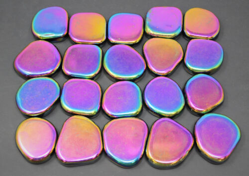 1/2 lb XL MAGNETIC Rainbow Hematite Palm Worry Stone (Crystal Shiny Magnet) 8 oz