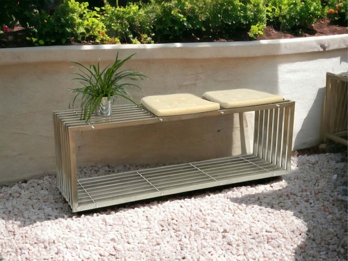 Gartenbank Edelstahl Metall Wetterfest Massiv 150 cm Sitzbank Bank Garten 96429 - Bild 3 von 9