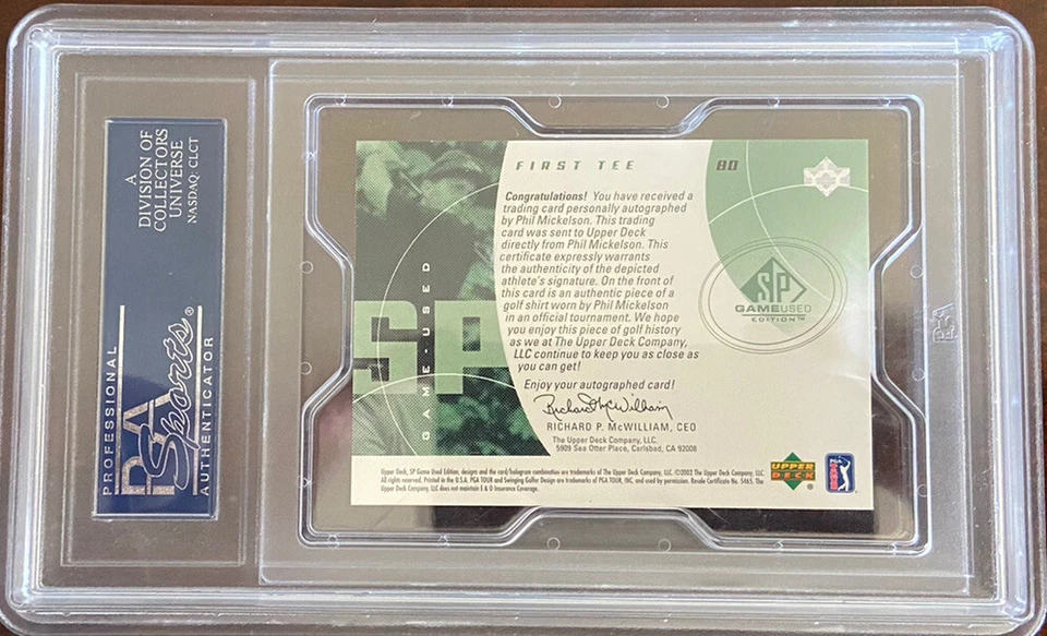 2002 SP GAME USED SHIRT AUTO #/250 PHIL MICKELSON #80 RC - PSA 10 GEM MINT - Image 2 of 2