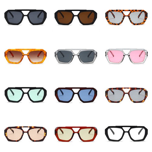 Retro Square Sunglasses for Women Men Trendy Double Bridge Sun Glasses Shades - Picture 10 of 30