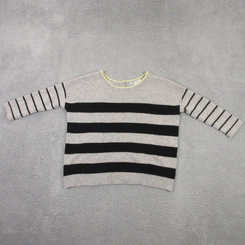 Autumn Cashmere Sweater Womens M Cardigan Back Button Knit Striped Gray Black