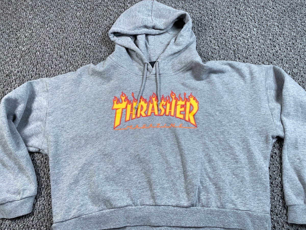 Thrasher Magazine Flame Logo Hoodie Women's Medium Gray Boxy Thrasher Magazine Flame Logo Hoodie Women's Medium Gray Boxy