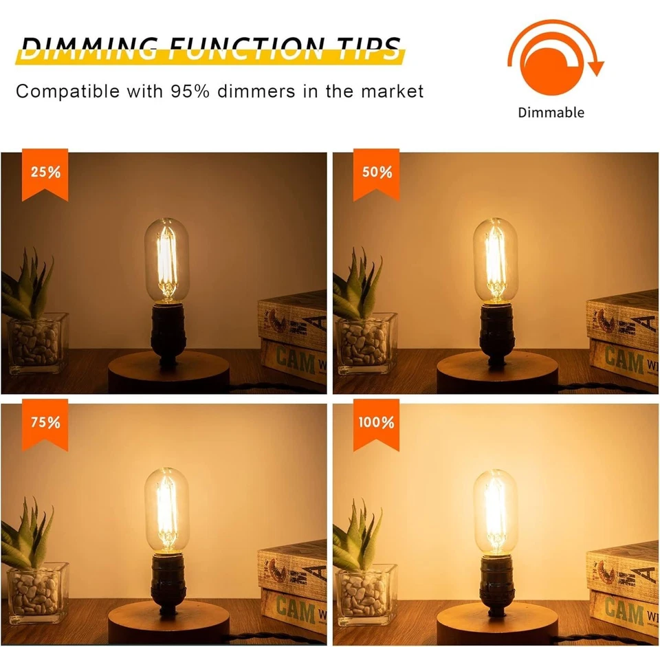 4Pack LED T14 Filament Light Bulb, E26, 5W(40W), Clear, 2700K, 450LM - Image 3 of 4