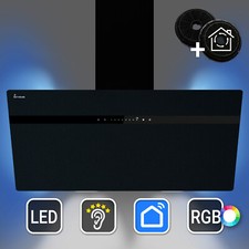 Cappa aspirante 90cm   acciaio inossidabile vetro nero WiFi auto spegnimento