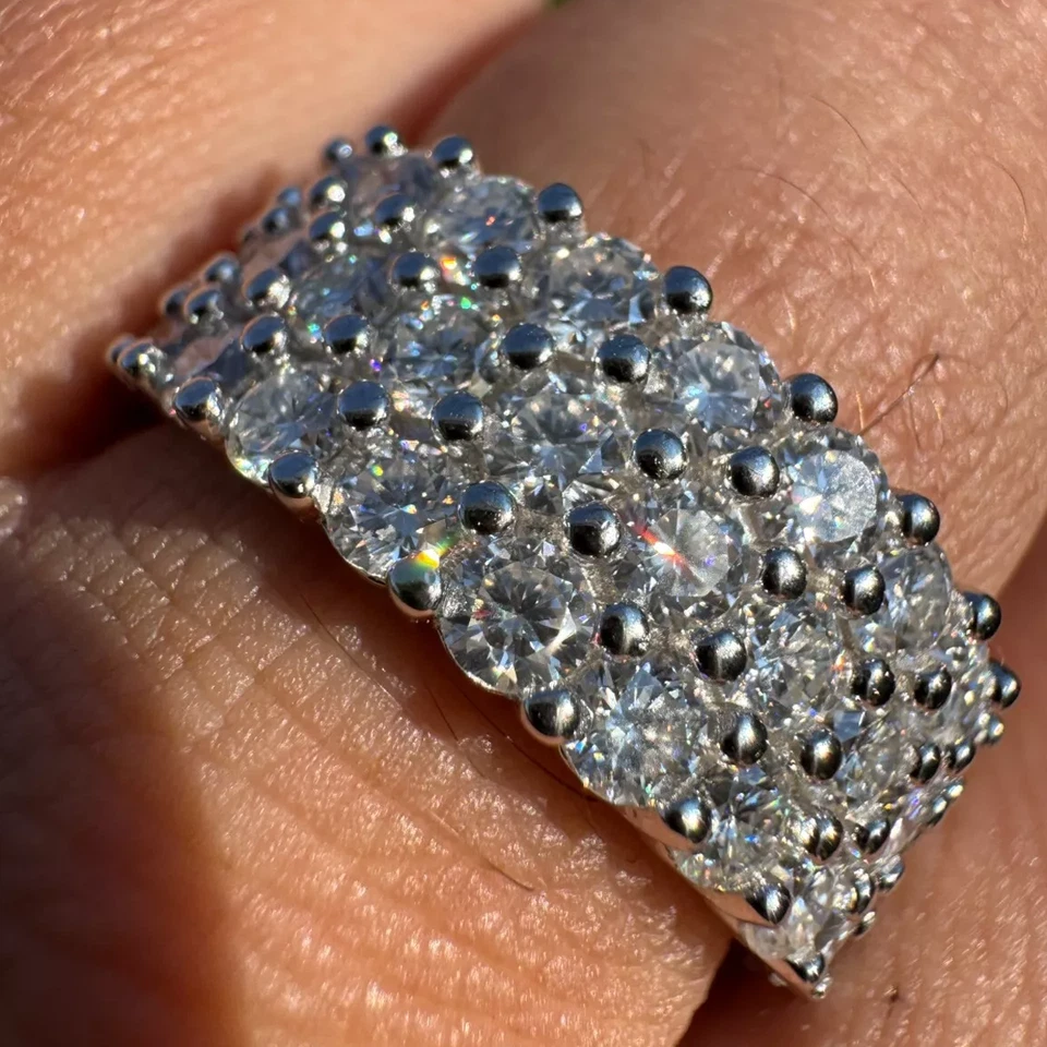 MOISSANITE Real 925 Silver Hip Hop Iced Honeycomb Set Eternity Band 13mm Ring - Image 2 of 4