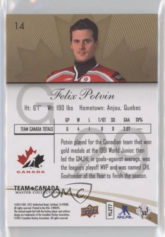 2015 Upper Deck Team Canada Master Collection /499 Felix Potvin #14 - Image 2 of 2