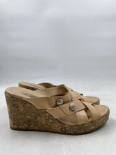 Brighton Tan Leather Wedge Sandals W 9.5